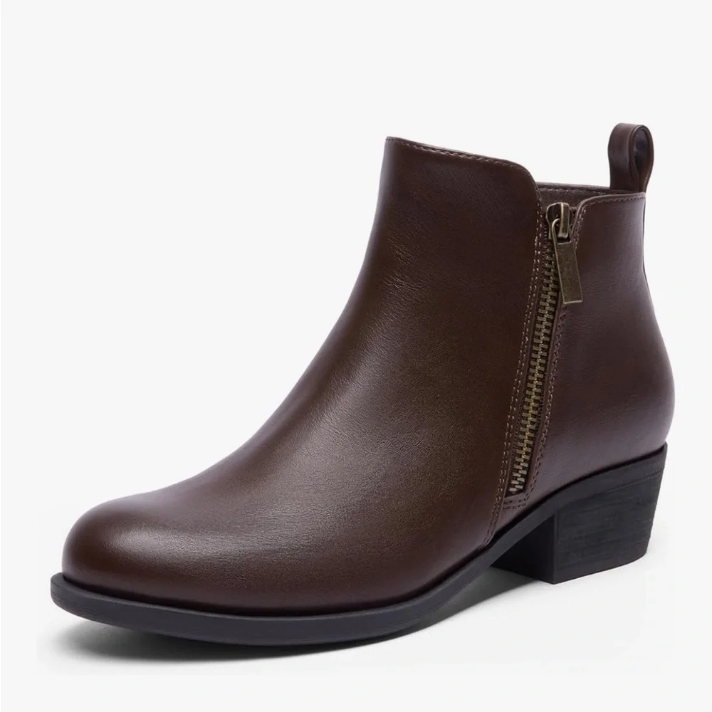 Dream Pairs Dark Brown Vegan Leather PU Ankle Boots